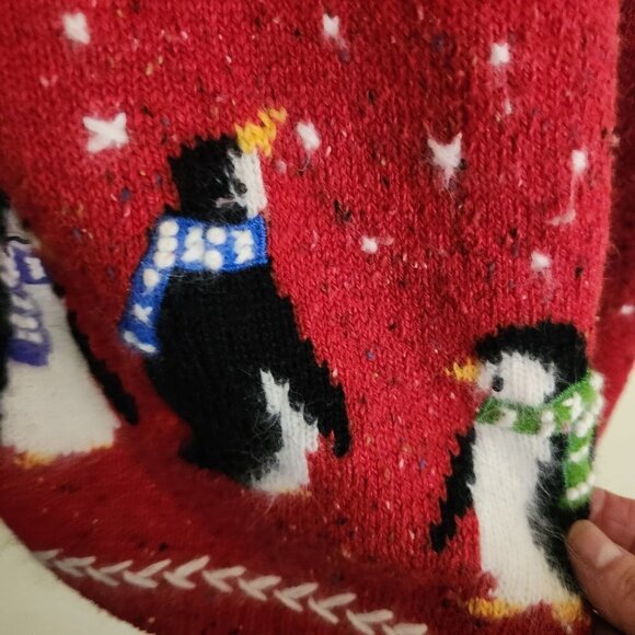 Coldwater Creek Red FairIsle Nordic Cardigan Sweater Penguins Snowflakes Size XS - Picture 5 of 6